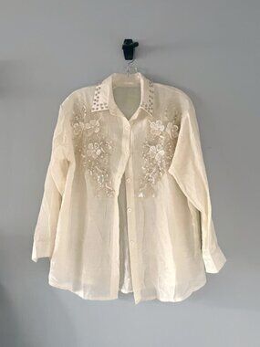 Fix. Button down shirt with floral beading and design
